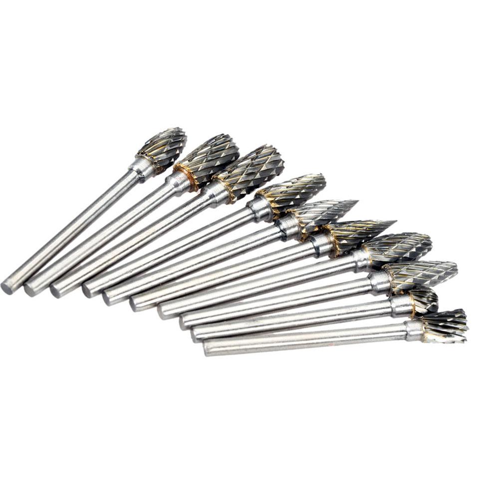 Electric Grinding Accessories 10pcs 0.12*0.24inch Tungsten Steel Carbide Milling Cutter for Rotary Burr Tool Set CNC