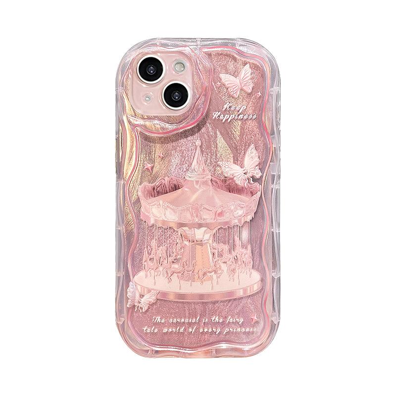 Carousel Chain Suitable for Apple 15promax Mobile Phone Case Iphone14 Feather Yarn 13/12 Transparent Silicone