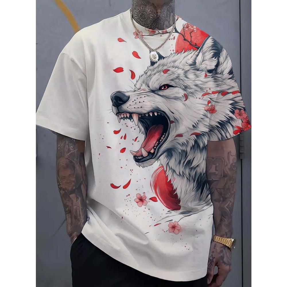 Animal Wolf Pattern 3D Print Top Summer New Street Fashion Loose Fit Men s T-Shirt M
