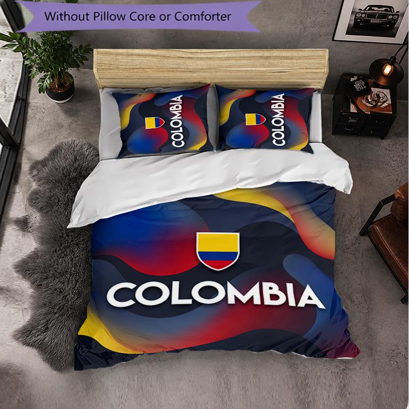 Colombia Football Pattern 3 Pieces Bedding Set Soft Microfiber Duvet Cover with Pillow Cases for Bedroom