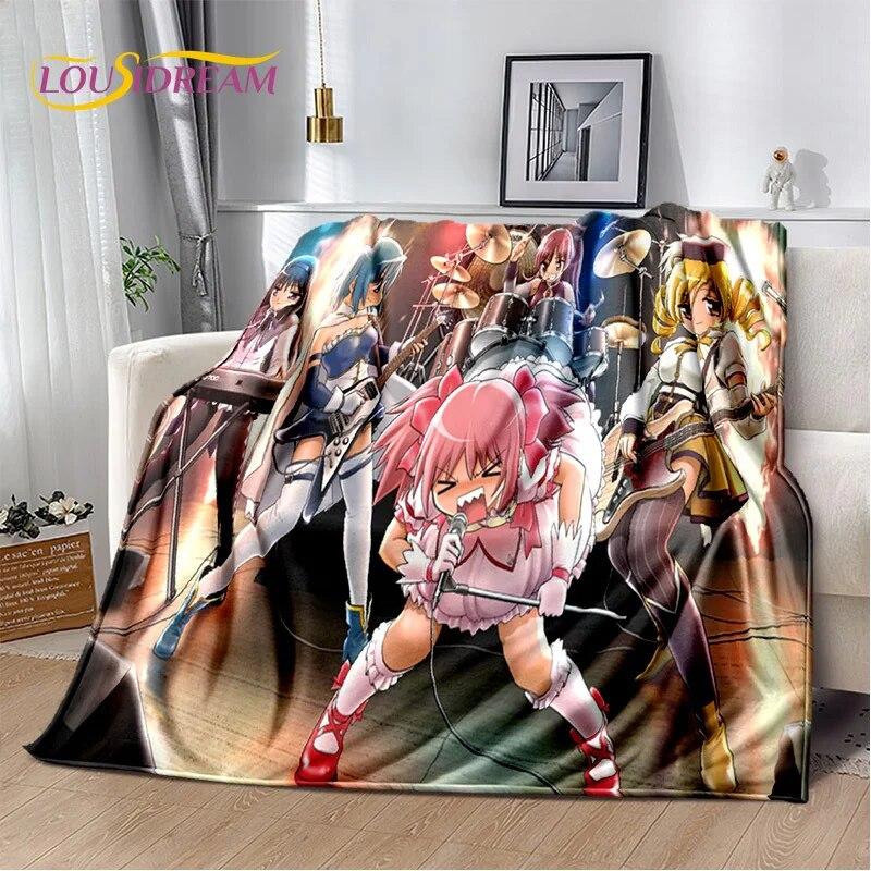 3D süße Puella Magi Madoka Magica Cartoon-Decke, weiche Überwurfdecke für Zuhause, Schlafzimmer, Bett, Sofa, Picknick, Reise, Decke für Kinder