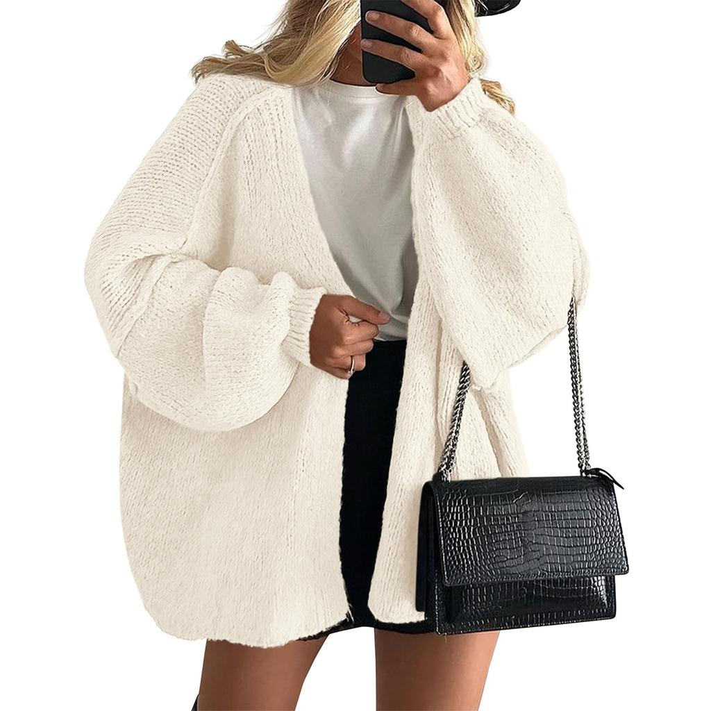 Women's Fashion Solid Color Coats Long Sleeved Knitted Casual Cardigan Sweater Jacket