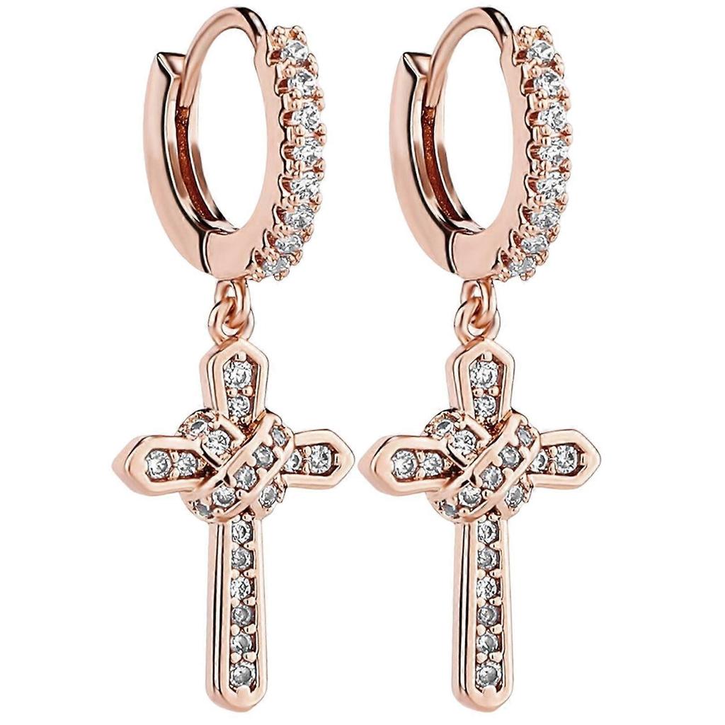 Cross Hoop Earrings, Jewelry Hoop Earrings for Men Women Anniversaries, Rose Gold