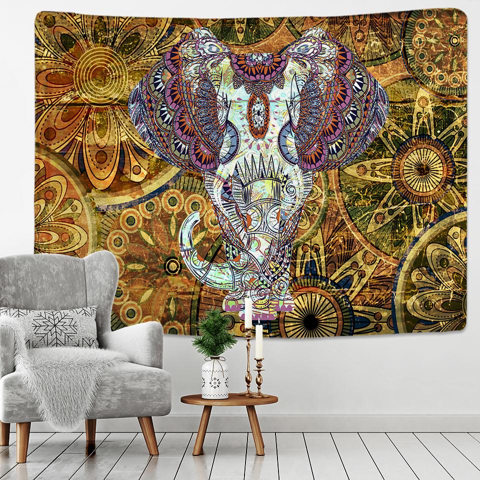 VIKAMA Bohemian Tapestry Elephant Flowering Totem Bedroom Living Room Balcony Decoration Exotic Wind Room Decoration