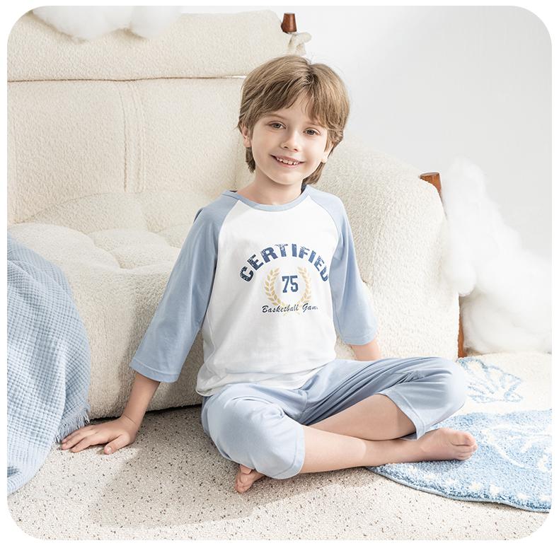 Yingbolun Spring/Summer Boys' Seven Sleeve Cotton Air Conditioner Set