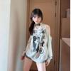 2025 Women's Trendy Casual Long-Sleeve Graffiti Print Round Neck Loose T-Shirt for Early Autumn