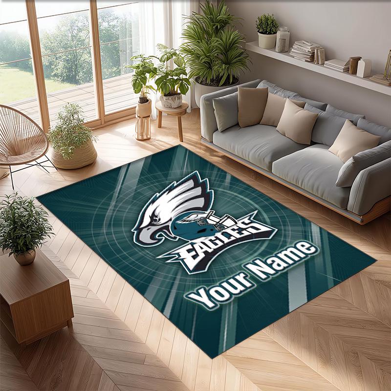 Tappeto in Velluto di Cristallo Philadelphia Eagles, Tappetino Personalizzato con Testo Nome Antiscivolo per Arredamento Casa Regalo