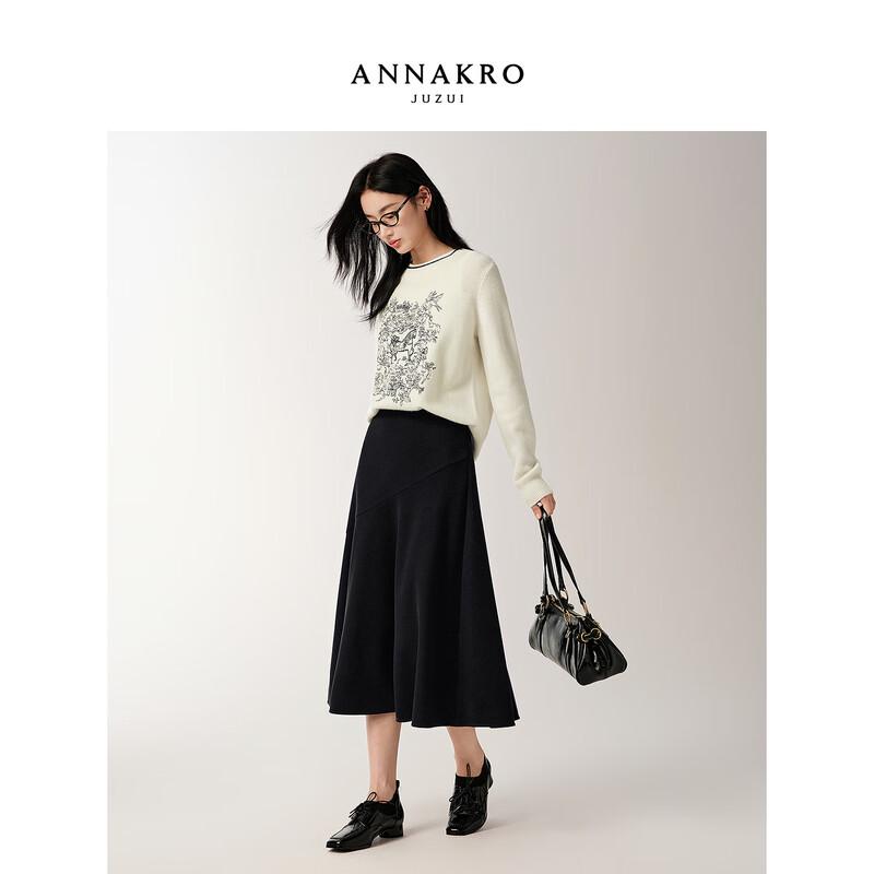 JUZI Annakol Women's 100% Wool Embroidered Rhinestone Knit Sweater