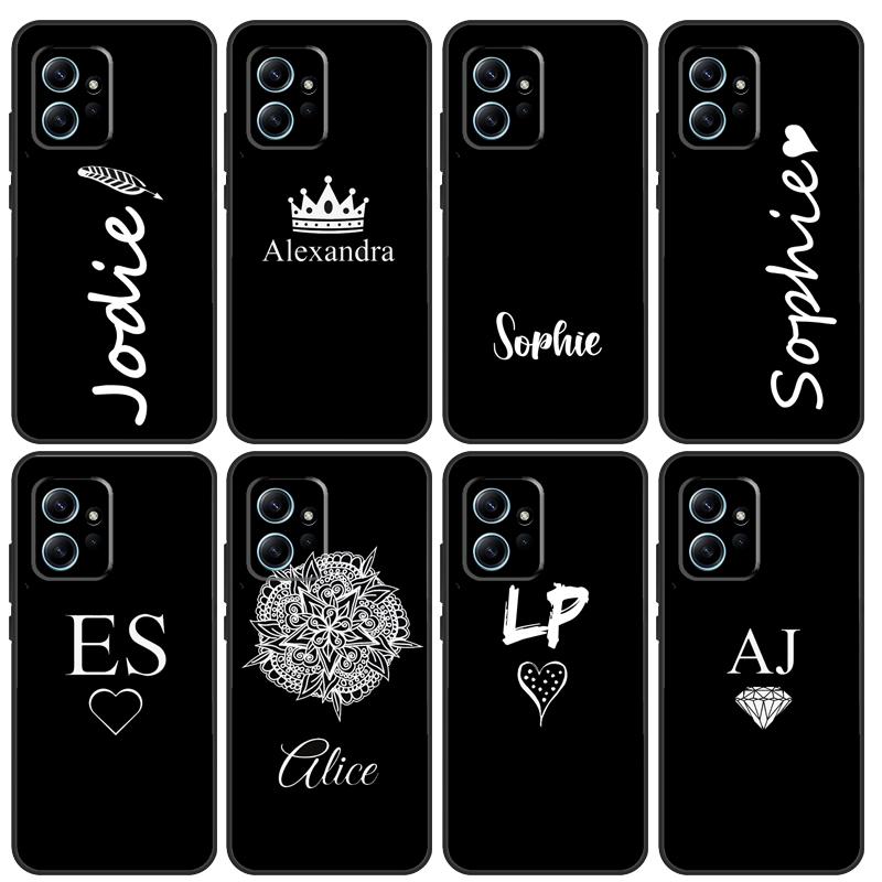 PERSONALISED INITIALS Name BLACK For Xiaomi Redmi Note 12 11 10 9 Pro 9S 10S 11S 12S Phone Case For Redmi 12 9C 10C 12C 13C