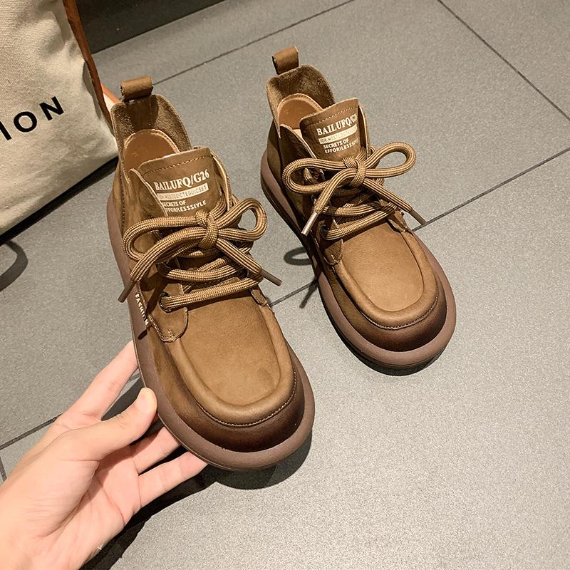 Autumn New Vintage Women's Spring British All-in-One Comfortable Round Toe Lace-Up Boots