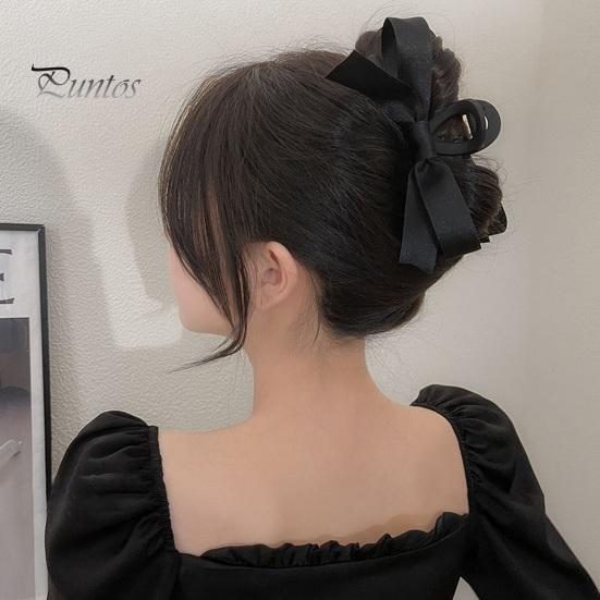

Зажим для черных волос с бантиком, стильная сильная фиксация, минималистичный зажим для повседневного использования для женских густых тонких волос чёрный