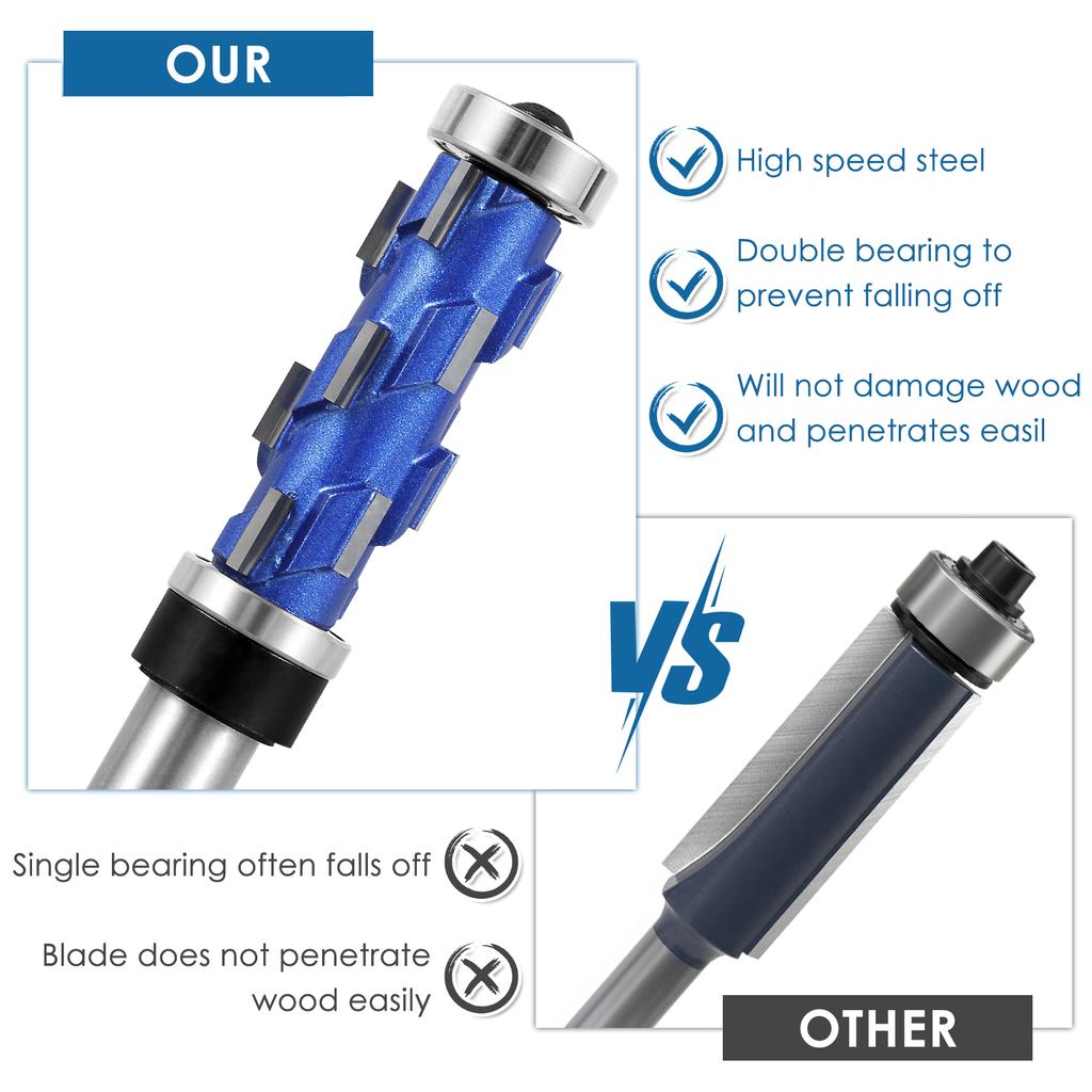 1/2 Zoll Schaft Fräser, Bündigfräser Hochgeschwindigkeitsstahl Doppellager Spiral Trimmwerkzeug Holzbearbeitung CNC Router