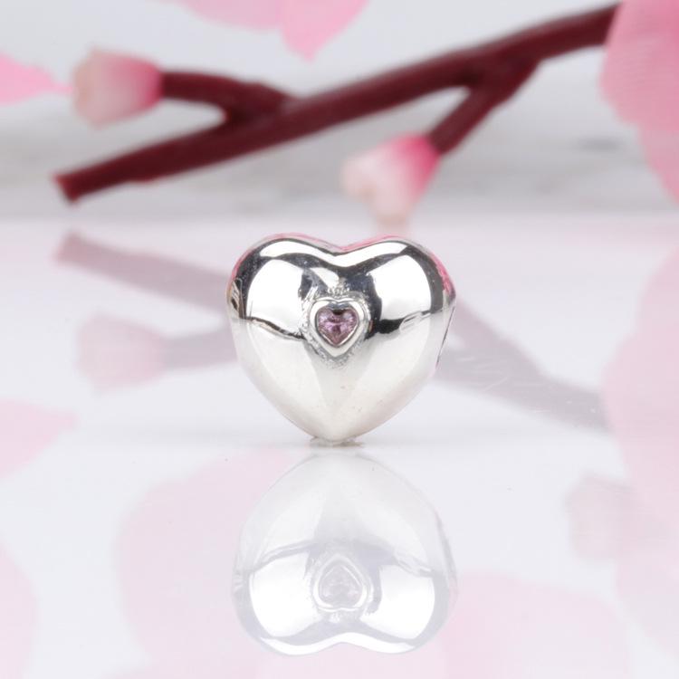 S925 Sterling Silver Pink Heart Positioning Buckle - DIY Heart-Shaped Clip Jewelry Accessory Jewelry Buckle