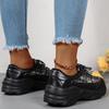 Plateau-Sportschuhe für Damen, bequem, leicht, gemischte Farben, Sneakers mit Schnürung, rutschfester Sohle, niedriger Vulkanisierungsschuh für Damen
