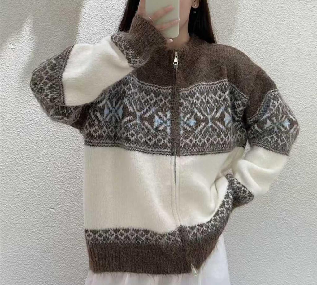 Cardigan Pull Tricoté Couleur Unie Style Décontracté Fair Isle pour Femme pour Automne & Hiver 2025