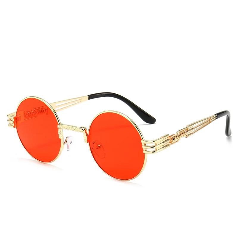 Gothic Red Steampunk Sunglasses Men Women Vintage Metal Round Sun Glasses Brand Designer Fashion Goggle Mirror Eyegalsses UV400