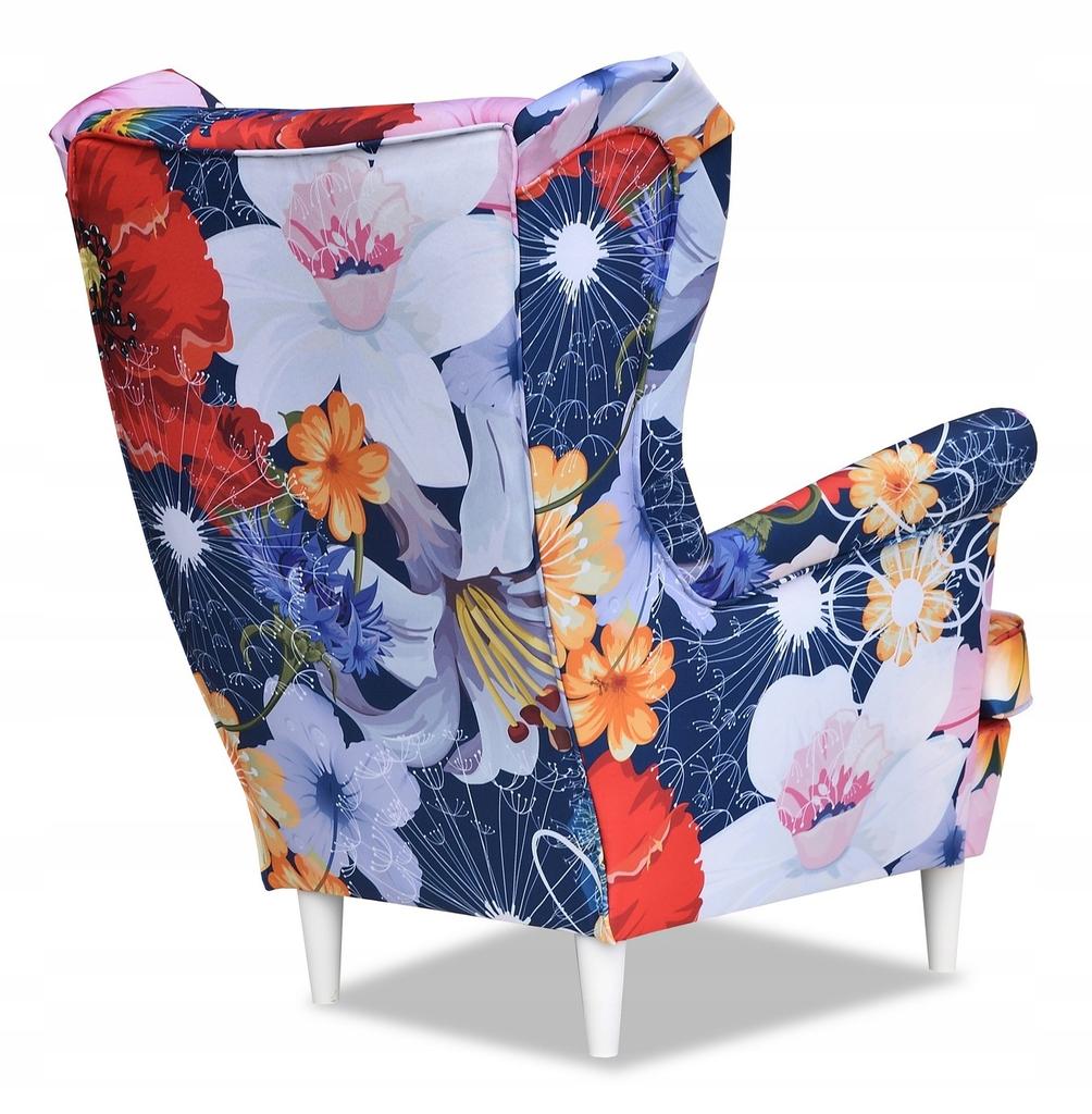 ARI PRINT Wing Chair with Footrest Scandinavian Family Meble Cornflowers