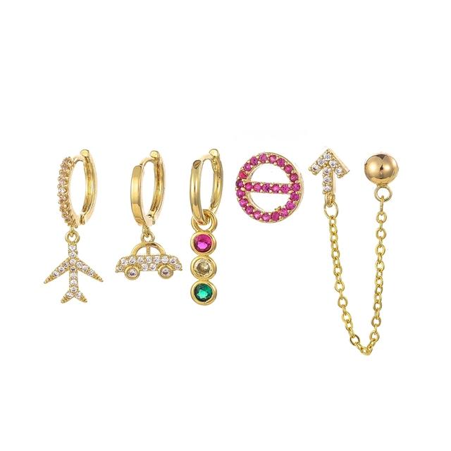 

ANENJERY 6 шт./компл. серьги-кольца с цветным цирконием в виде автомобиля и самолета, комплект серег для женщин, двойные серьги-гвоздики, ювелирные изделия, подарок