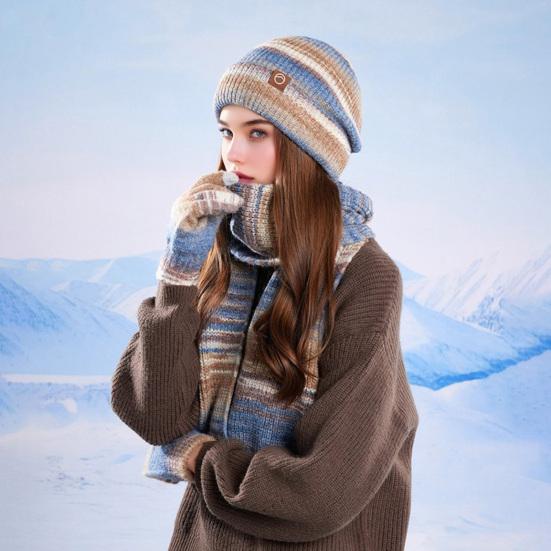 3Pcs/Set Women Winter Hat Scarf Gloves Set Thickened Velvet Lining