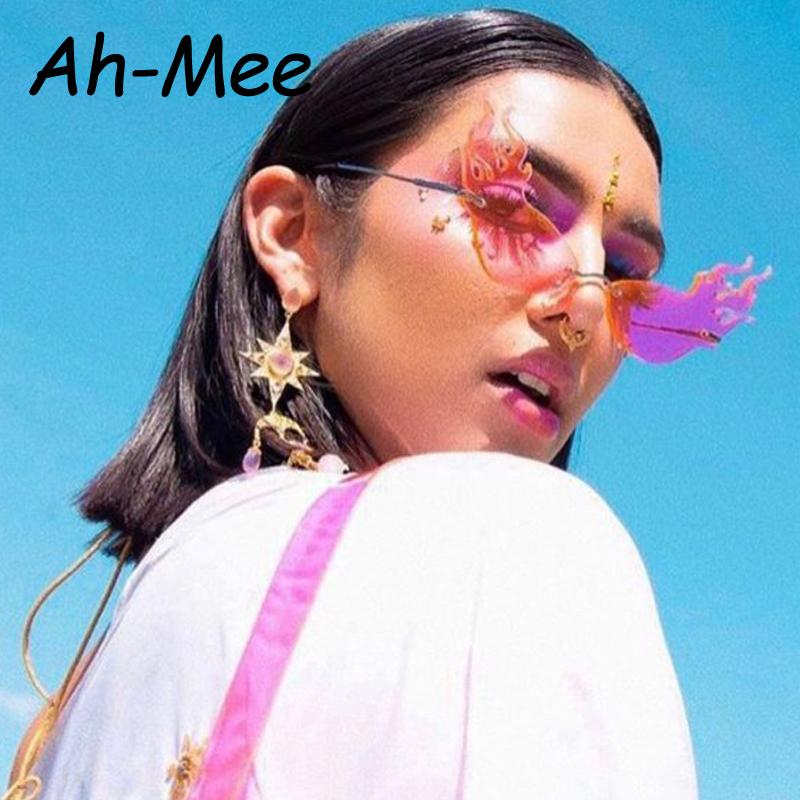 Vintage Cat Eye Triangle Sunglasses Cool Sun Glasses Men Big Rimless Cateye Hollow Sunglasses Female Luxury Trending Shades