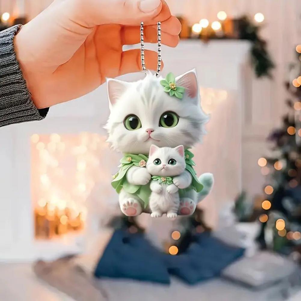 Acrylic Flat Pendant Cute Cat Car Rearview Mirror Decorative Pendant Pet Decorative Hang Up