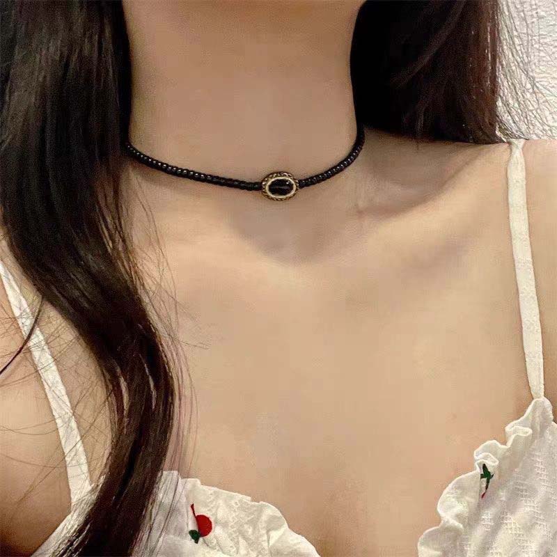 

Винтажные черные бусины ожерелья для женщин модные геометрические овальные подвески ключичные цепочки ожерелья эстетические ювелирные аксессуары