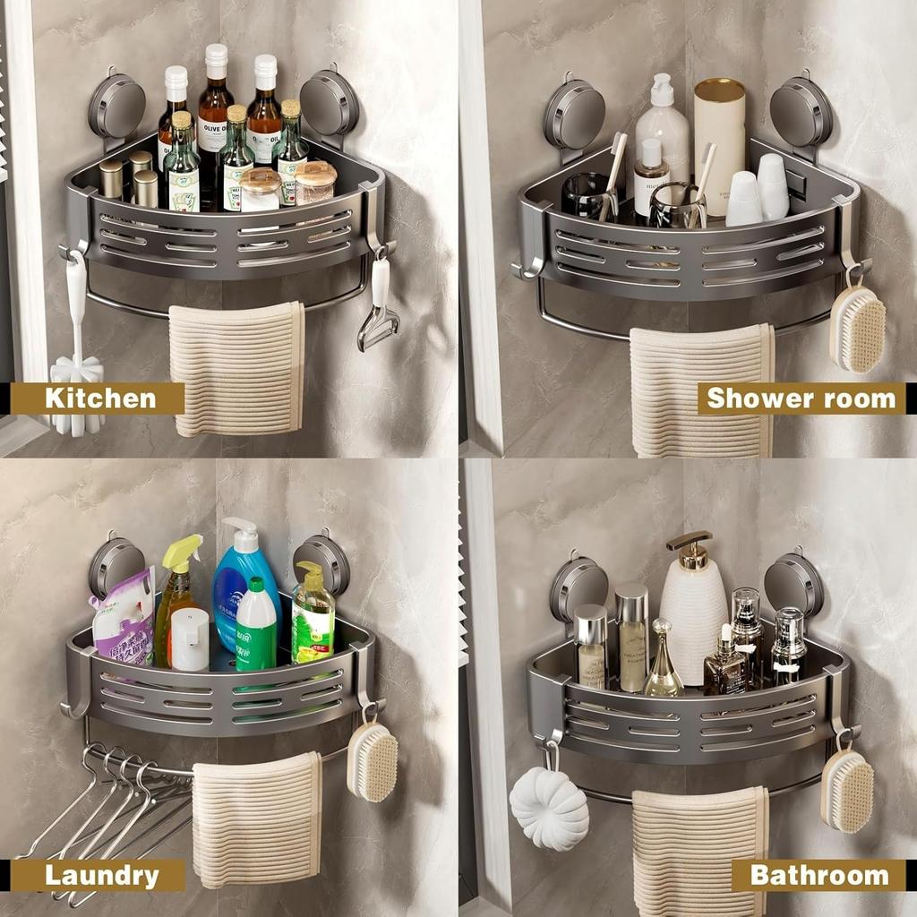 Corner Shower Caddy Suction Cup Shower Shelf Corner No Drilling Bathroom Shower Organizer Storage Rack Adhesive .