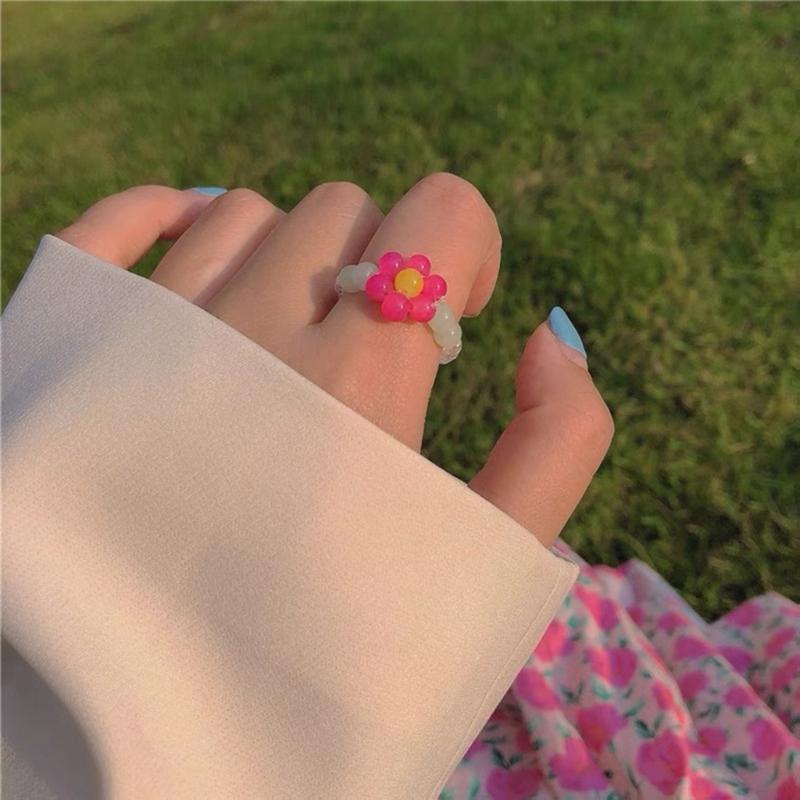 Boho Flexible Finger Jewelry Women Teens Girls Boys Lovely Sunflower Y2K-girls Vintage Summer Braid String Rings