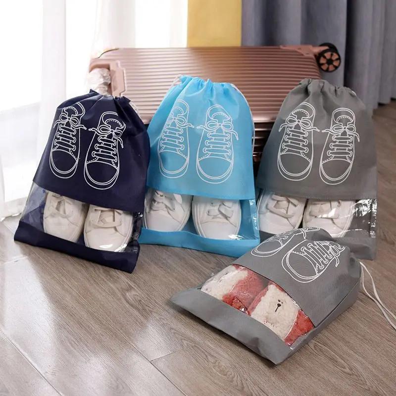 10pcs Shoe Storage Bag Thickened Non-woven Fabric Strap Mouth Large Capacity Beach Travel Bag Moistureproof Waterproof Shoe Bags