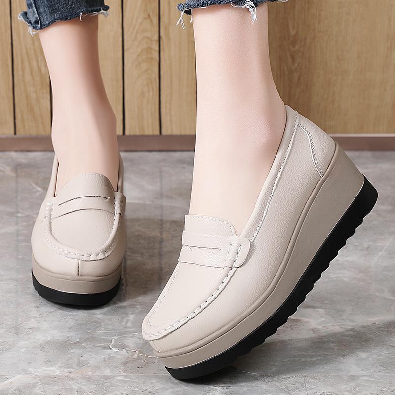 

Женские туфли-лоферы на платформе, повседневные, элегантные, черные, кожаные, женские, на толстой подошве, Shake Shoes, большие размеры 42 бежевый