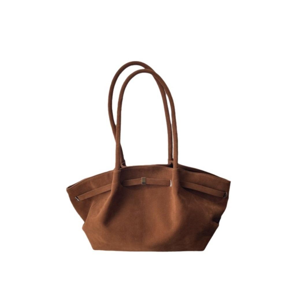 

Matte Finish Underarm Bag Large Capacity Vintage Velvet Tote Bag Inner Pocket Suede Material Shoulder Bag Casual Commuting коричневый