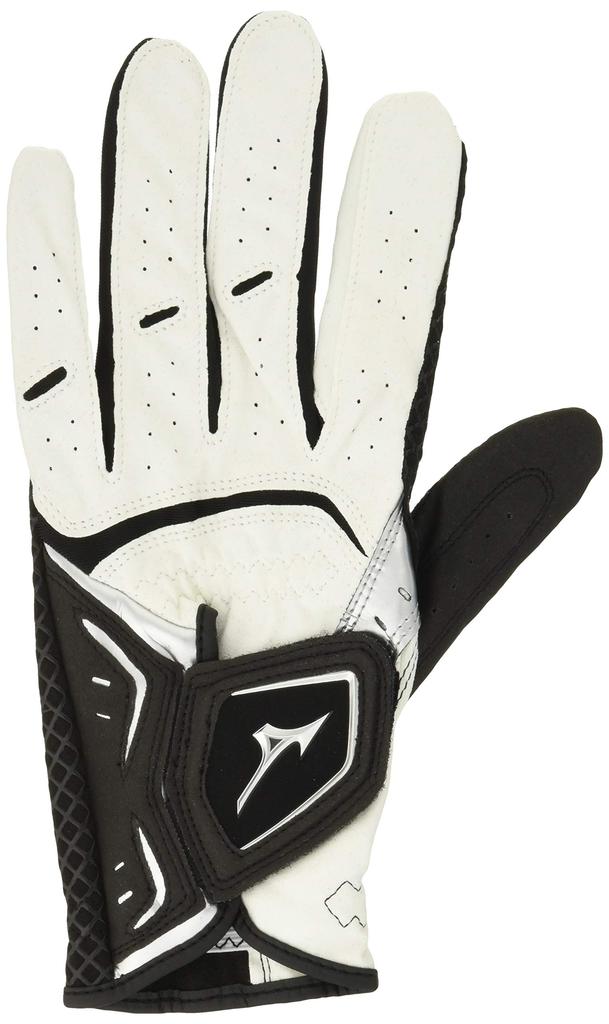 MIZUNO Double Grip Golf Left Synthetic Leather with Silicone White and 5MJML801 Men's Glove, Hand, Print, Black, 26cm,