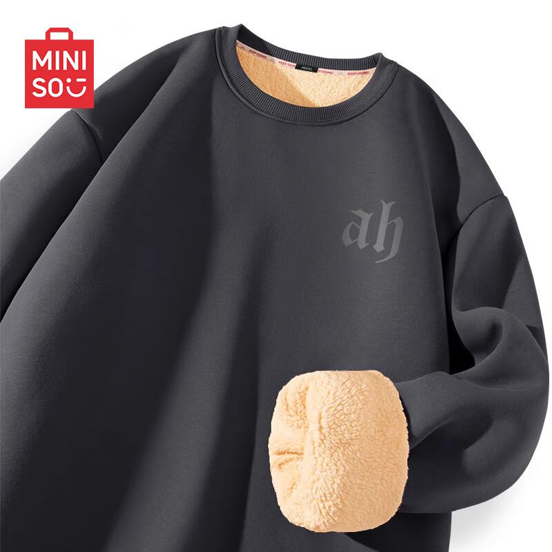 

Мужской свитшот MINISO с круглым вырезом из флиса ягненка с принтом букв XL