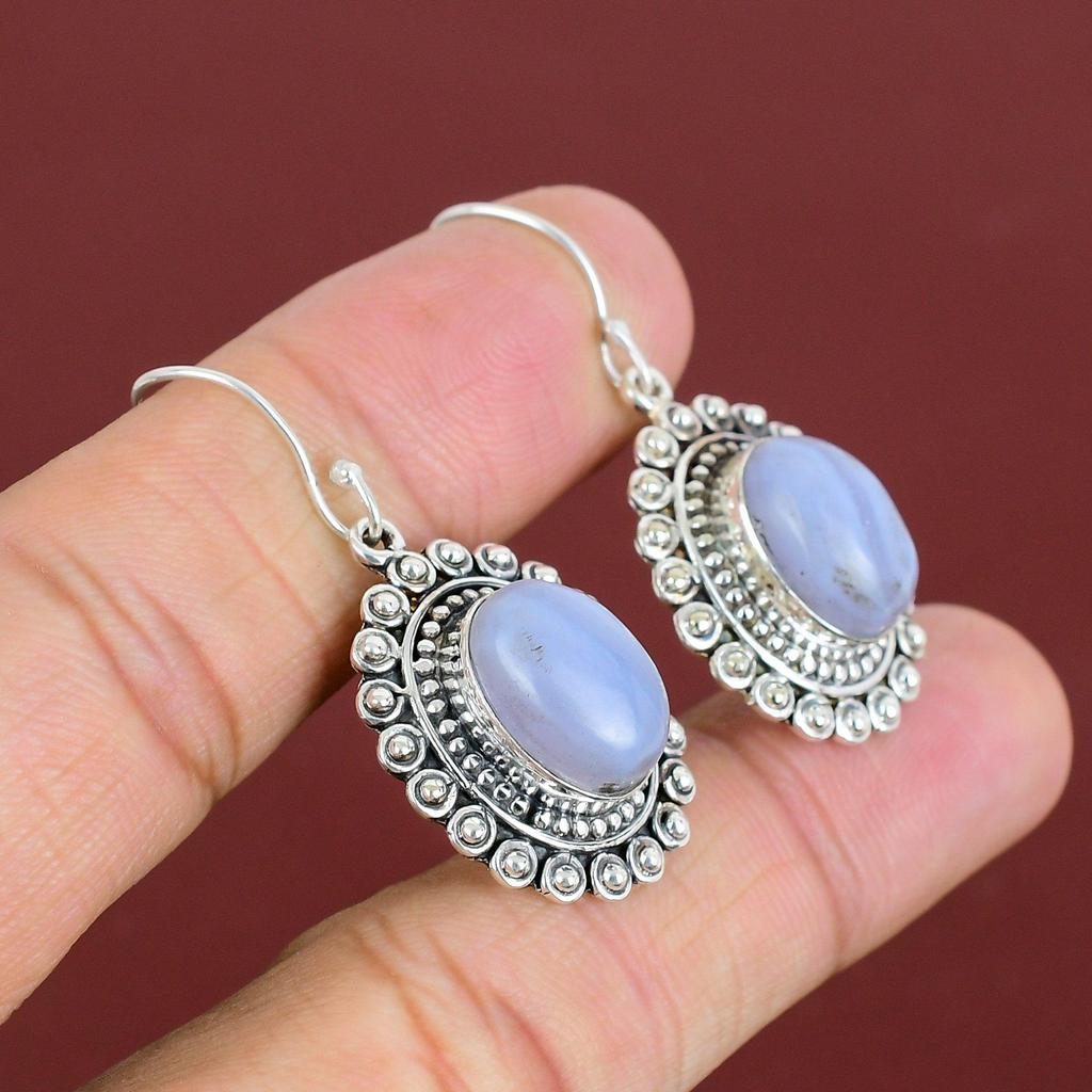 Blue Lace Agate Earrings Gemstone Handmade Earring Birthstone Jewelry 925 Sterling Silver Earrings Very Pretty Vintage Earring Wedding Gifts