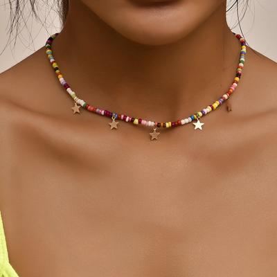 Collier Bohème Coloré en Perles de Riz Mélangées pour Femmes