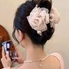 Elegant Delicate Large Fabric Mesh Rose Flower Hair Clip For Women Girls Imitation Pearl Floral Shark Clip Hair Accessories