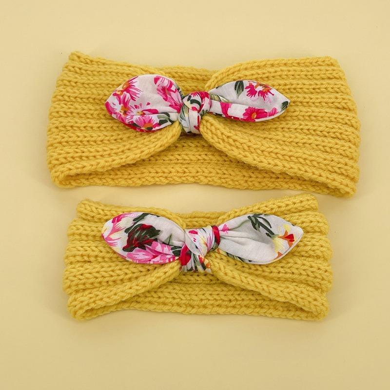 

New parent-child combination, printed rabbit ear wool headband, baby headband, mother headband. жёлтый