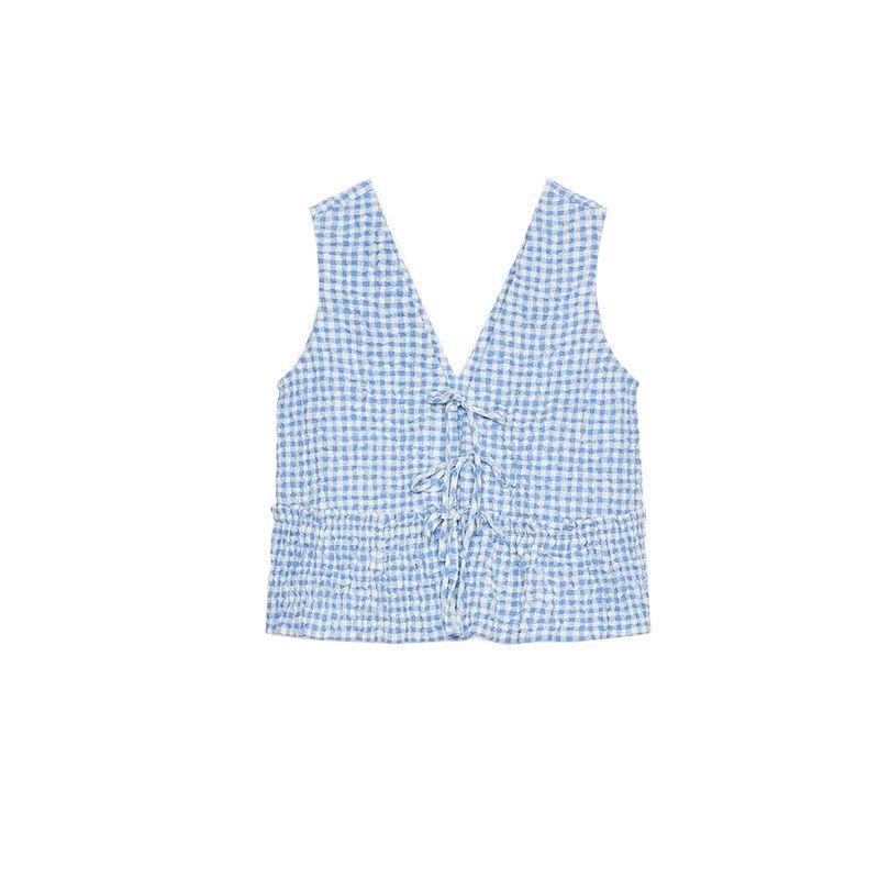 Bows Series Elegance Sleeveless V Neck Tops 8741094 Small Plaid Midi Skirt Cape Skirt 8741804