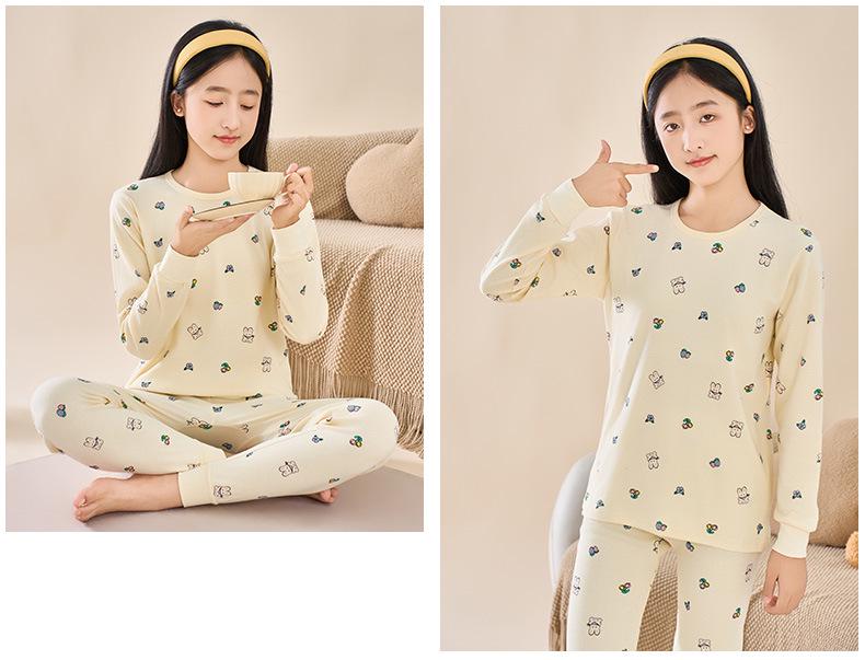 Kids' Autumn Cotton Flannel Pajama Set - Warm Long Johns and Base Layer for Boys and Girls