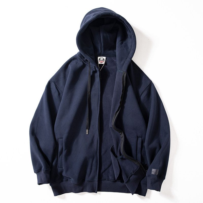 Men's 450g Heavyweight Fleece American Retro Cardigan Jacket Couple's Fleece-Lined Warm Casual Hooded Sweatshirt