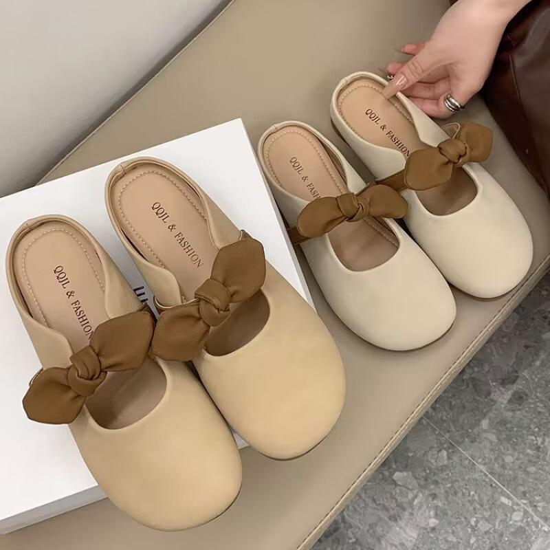Fairy Wind Bow Bag Head Half Slippers Women Wear 2025 New Summer Soft Flat Bottom French Out Cool Slippers