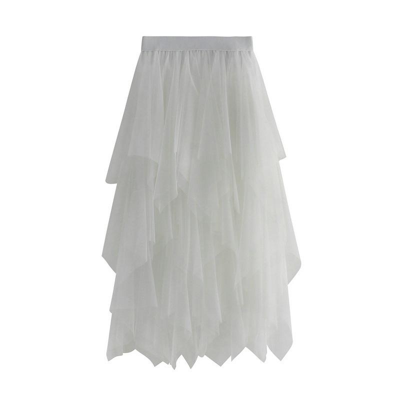 Gonna alla moda sexy da donna in rete a tinta unita, gonna a bolle irregolare in tulle elastico, vita quotidiana e vacanza