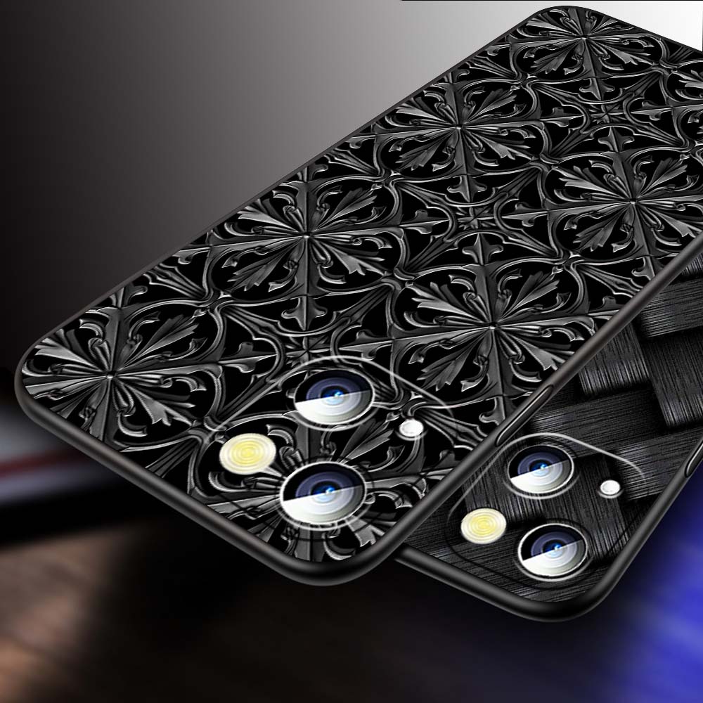 Black Carved Woven Texture Phone Case For Apple iPhone 17 16 16E 15 14 13 12 11 Pro Max Plus Black Soft Silicone