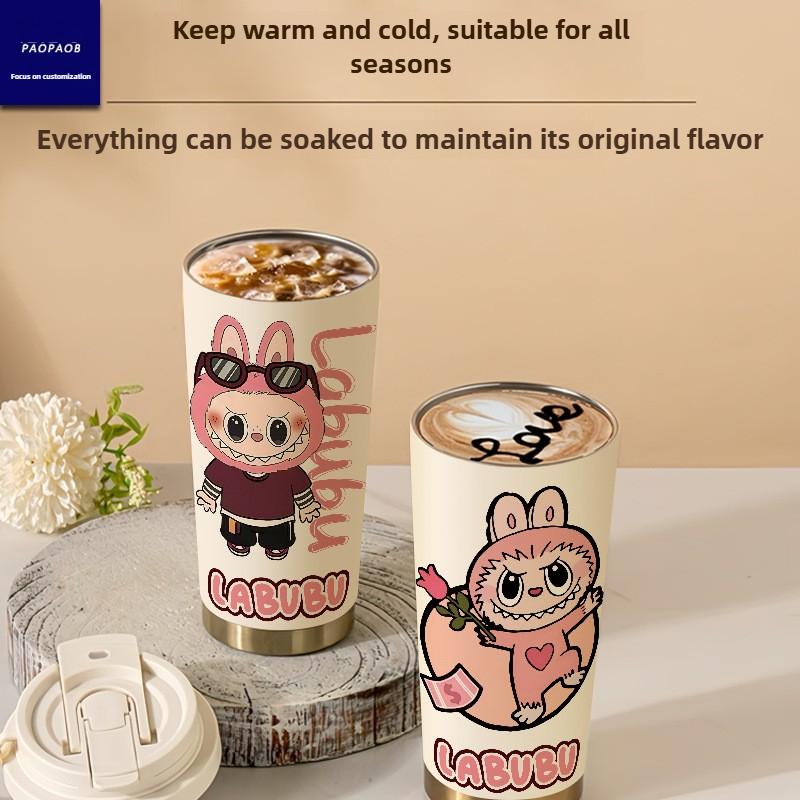 Tecknad Rostfri Stålkopp Högvärdig Termosmugg 3D Dubbel Drickstrå Kaffekopp