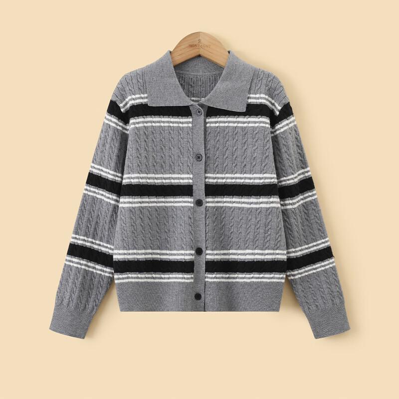 Montagut Girls' Academic Style Striped Knitted Cardigan