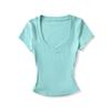 Peach Heart Neck Short-sleeved T-shirt Women's Summer New American Spice Girl Solid Color Basic Slim-fit Front Shoulder Bottoming Top
