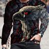 Moda Aquila Stampa Digitale 3D T-Shirt Casual Comoda a Maniche Lunghe Autunno Abbigliamento Fantasia da Uomo Top Regali da Uomo