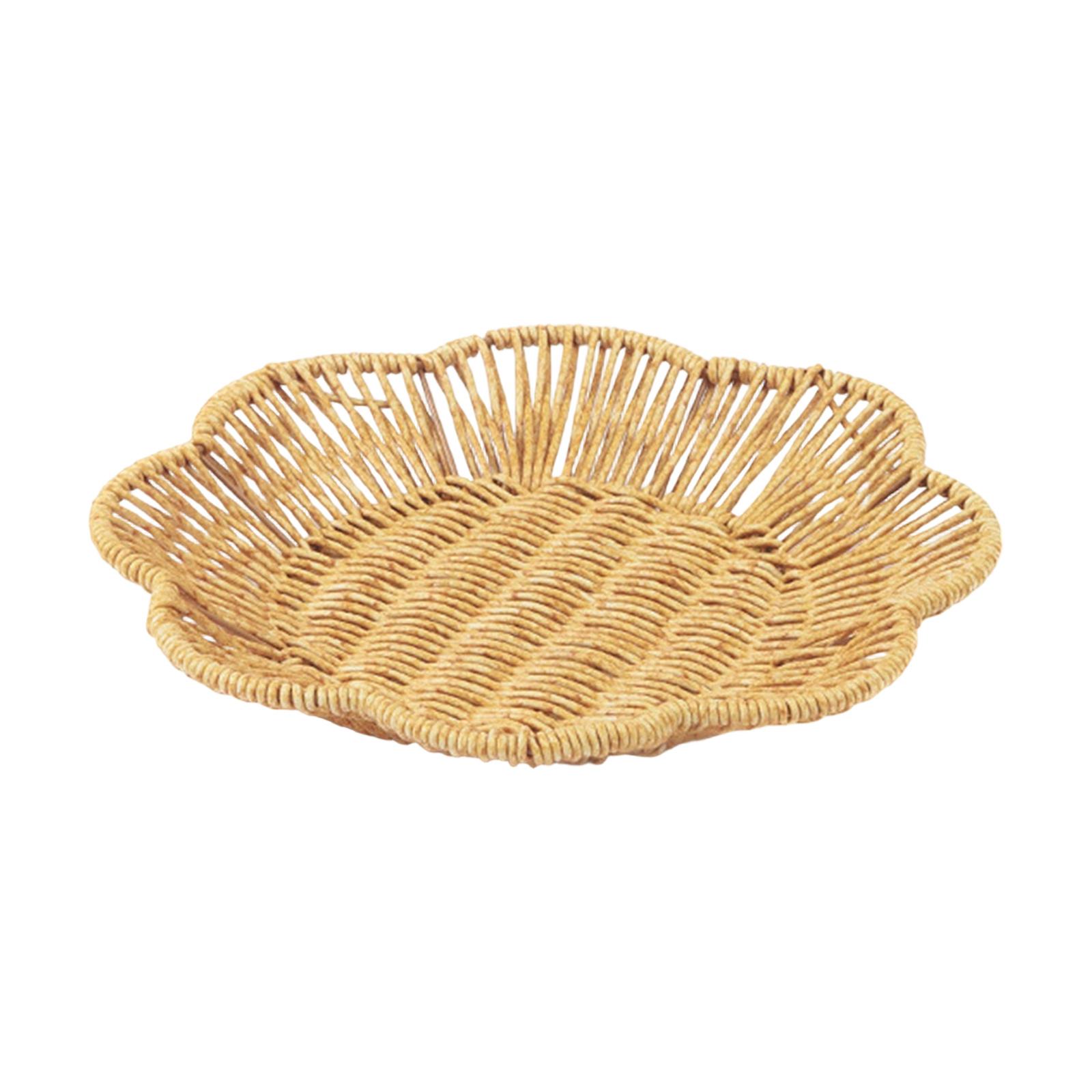 

Handwoven Rattan Serving Tray With Handles, Petal Edge Rectangular Wicker Tray, Rustic Decorative Storage Tray For Fruit, Snack, Food, Table Decor One Size