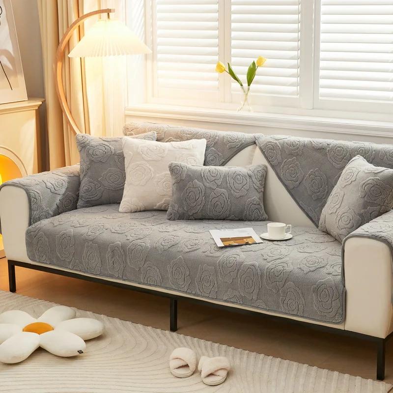 Sofa Cushion Padded Winter High-Grade Lamb Wool Sofa Cover Winter Seat Cushion Light Luxury Wind Plush Non-Slip Cushion 70x70cm 1pcs