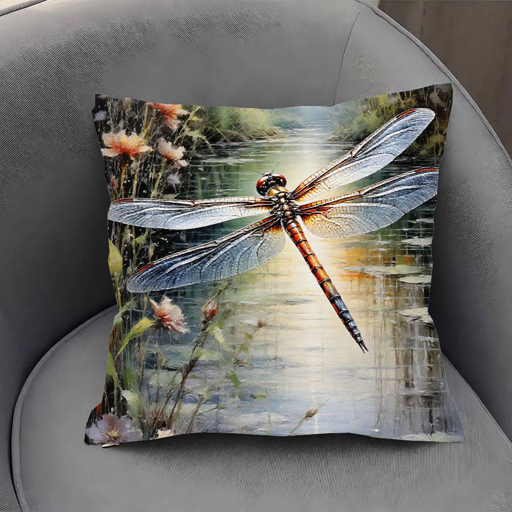 Interesting Dragonfly Pillow Case Fashion Square Pillowcase Bedroom Sofa Room Ins Decoration Leisure